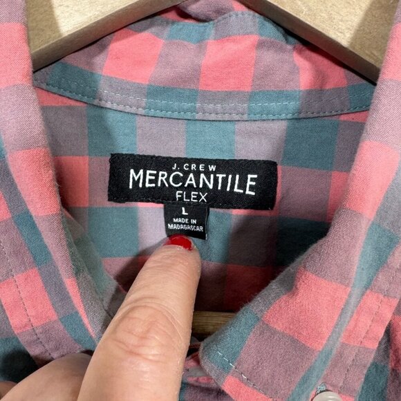 J Crew Mercantile Men’s Flex Button Down Shirt Sz L Slim Plaid Gray Pink Preppy - Picture 4 of 5